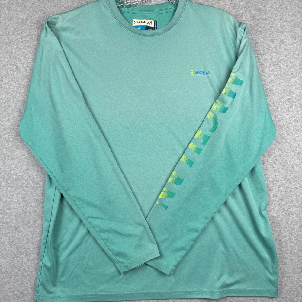 Magellan Outdoors Fish Gear Mens L Teal Long Sleeve Fishing Performance Shirt